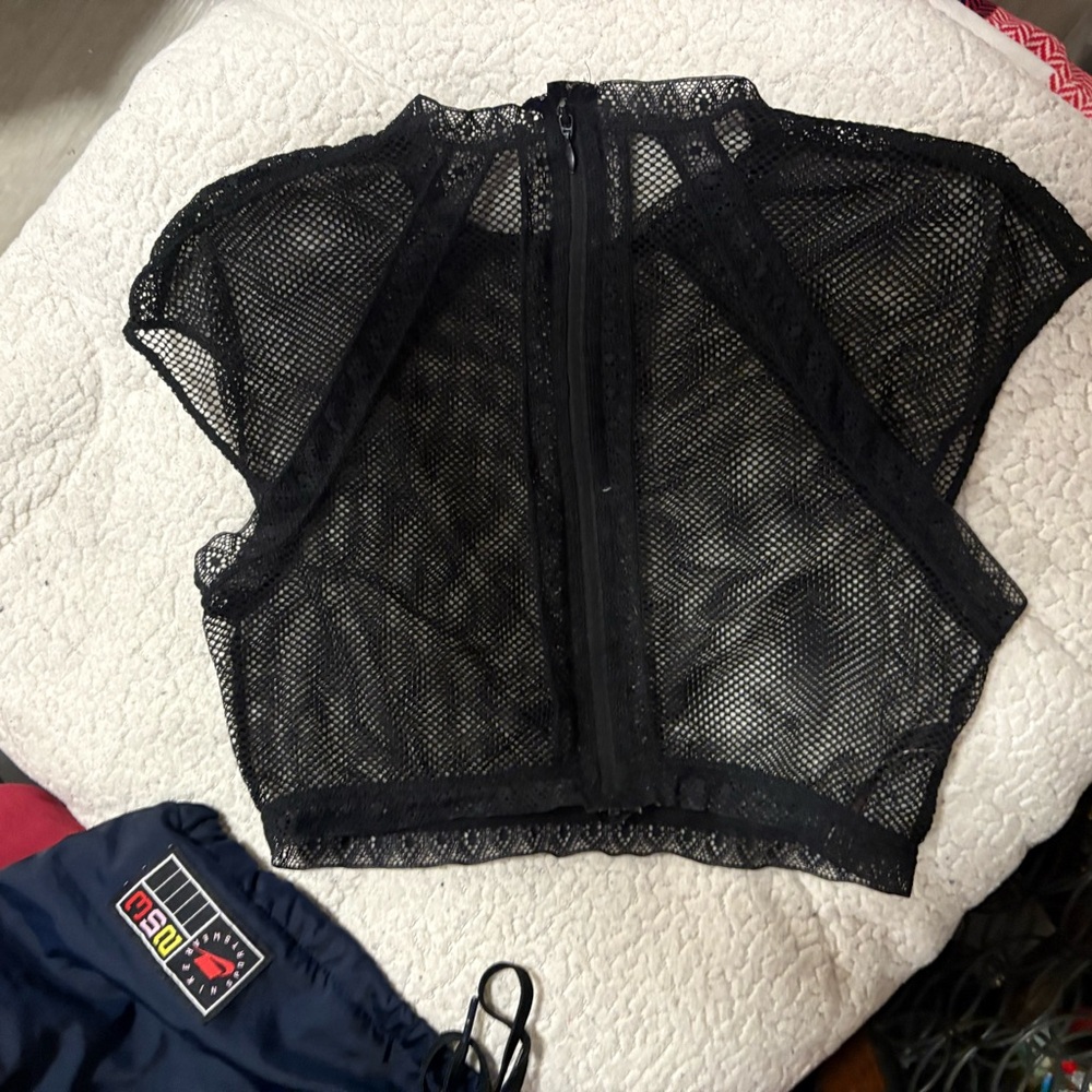Victoria secret black mesh cropped bralette back zips all the way bottom to top